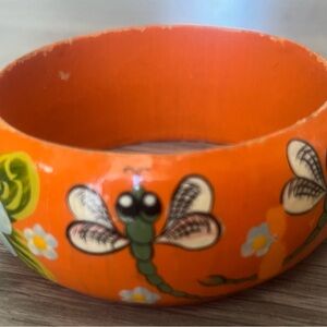 Vintage Orange Dragonfly Wood Bracelet